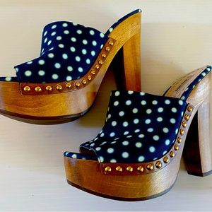 MIU MIU Blue clog peep toe/heels boho sandals 39/8